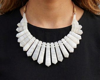 Natural White Calcite Stone Necklace: Bohemian Gemstone Choker