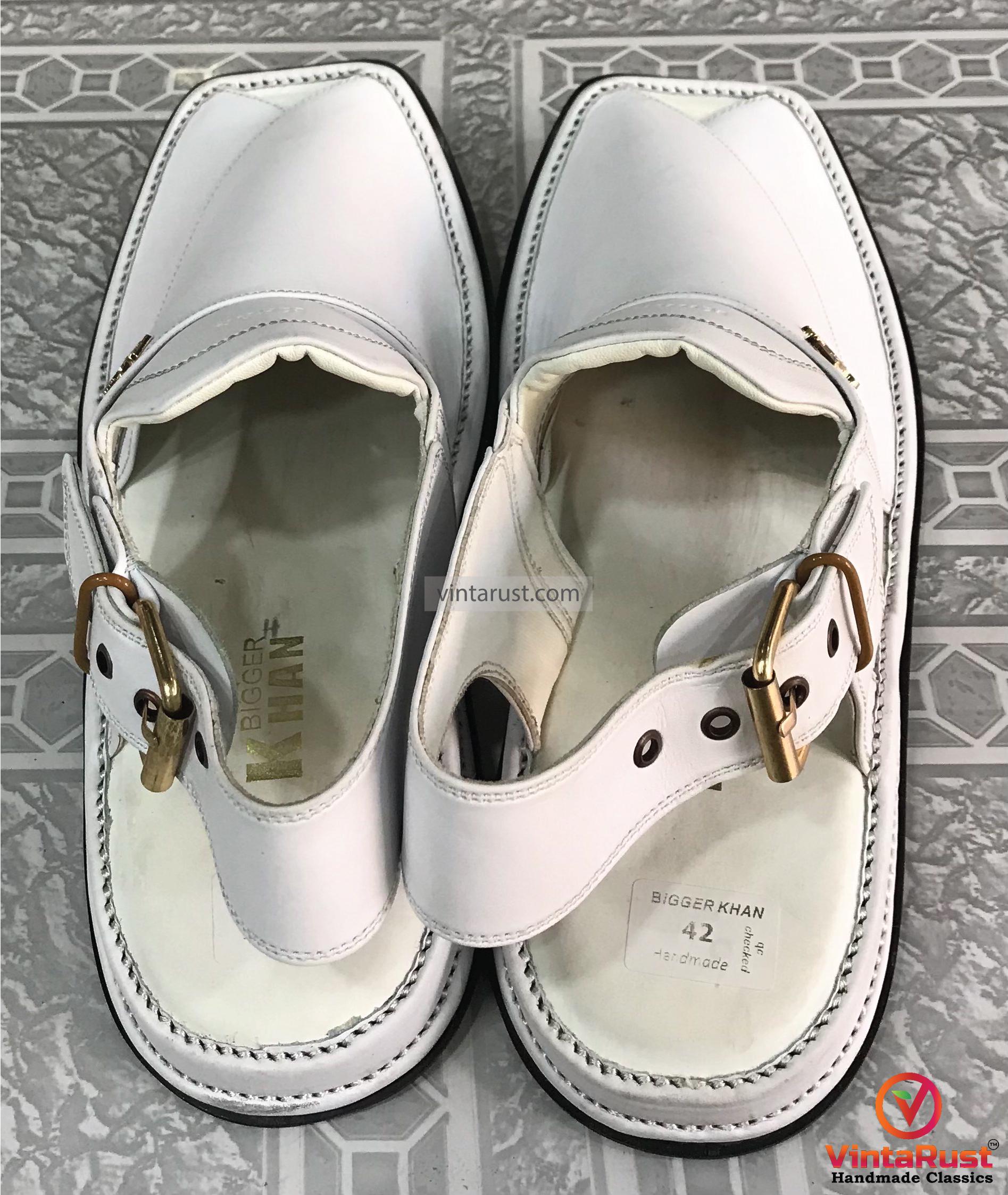 Pure White Kaptaan Peshawari Chappal, Geniune Leather Sandals, Traditional Men\'s 41i75MaedBL.jpg_BO30,255,255,  main image 3