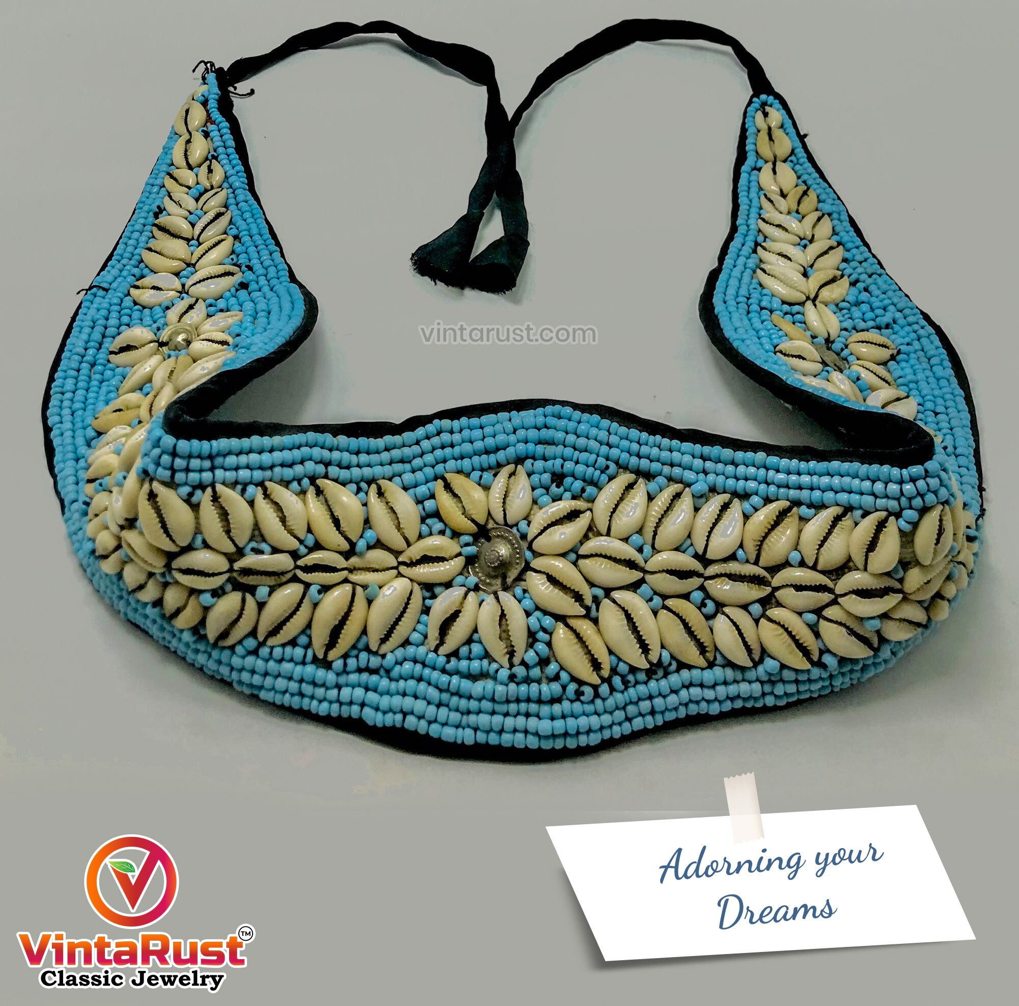Vintage Afghan Beaded Shell Belt: Tribal Belly Dance Jewelry Vintage Afghan Beaded Shell Belt: Tribal Belly Dance Jewelry  main image 3