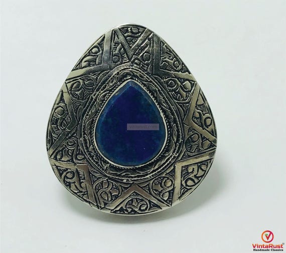 Handmade Silver Boho Ring: Adjustable Lapis Lazul… - image 6