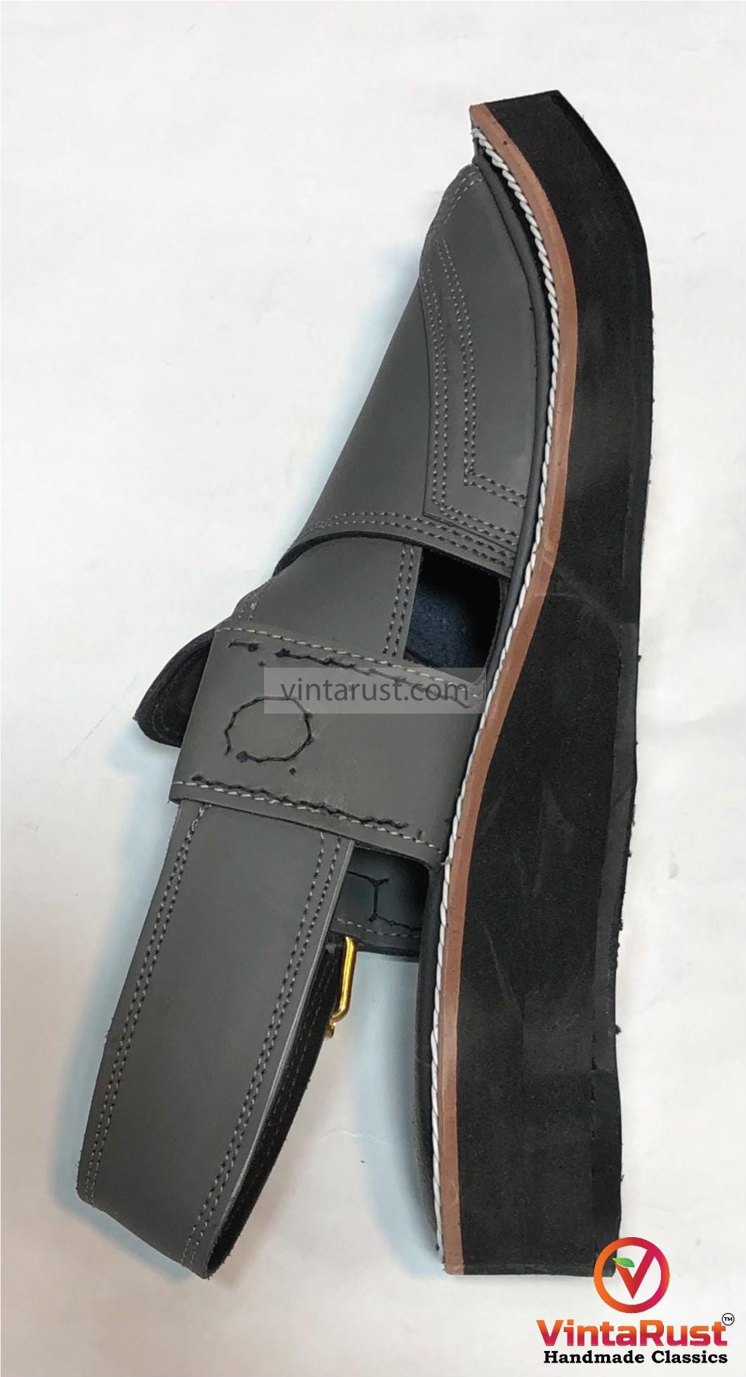 Handmade Grey Leather Peshawari Chappal Sandals: Gents  display picture 1