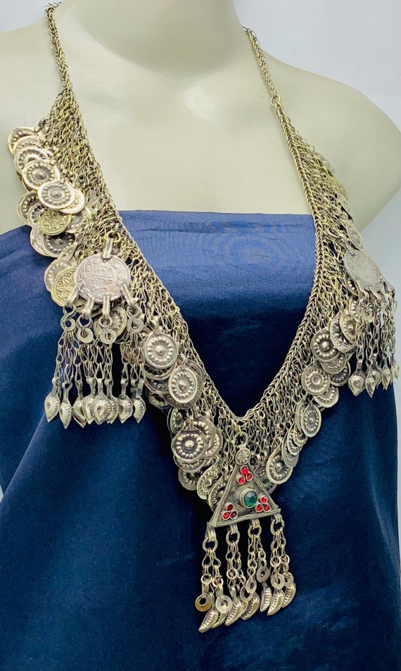 Tribal Kuchi Necklace, Silver Necklace With Dangl… - image 2