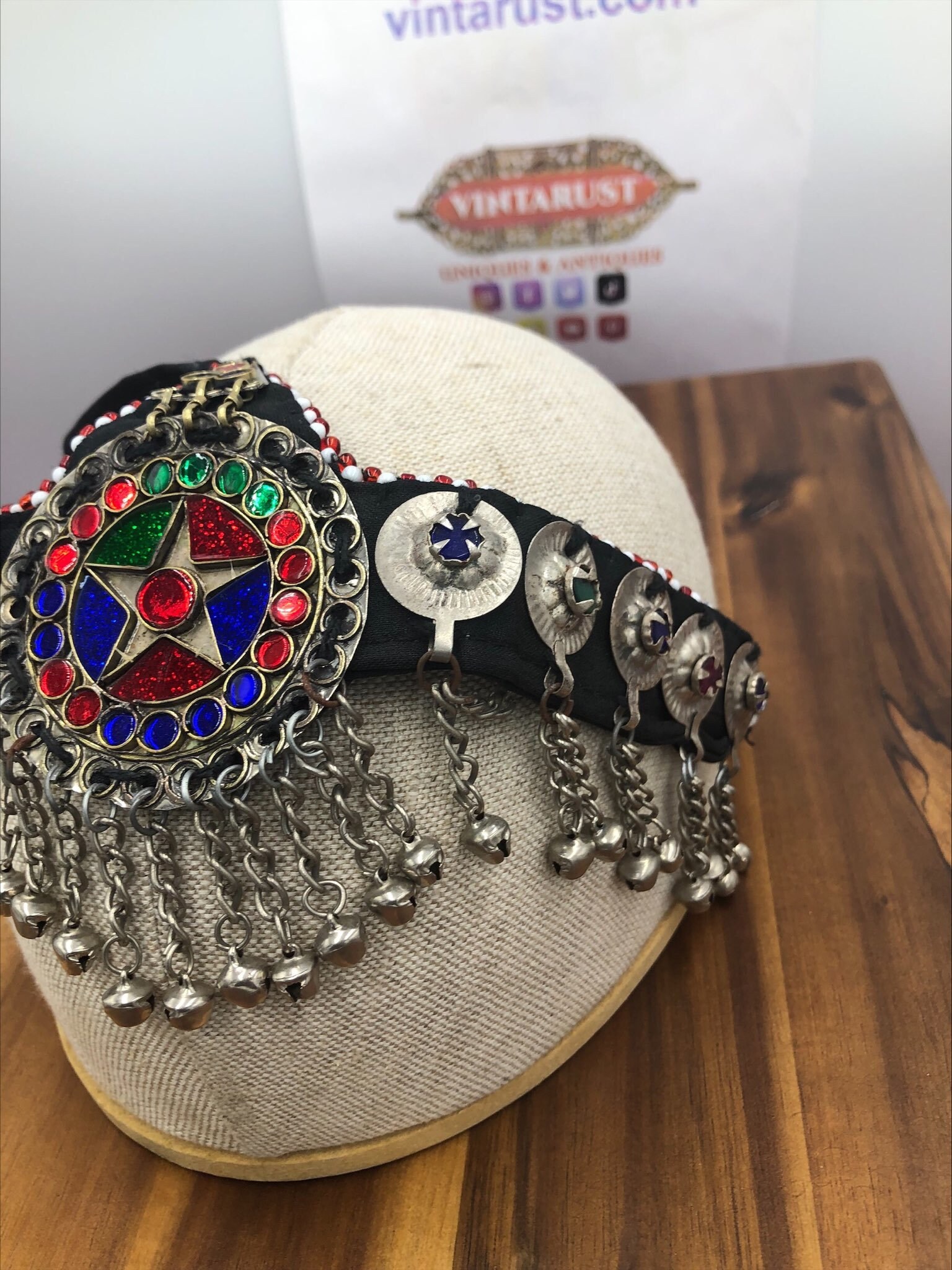 Afghan Matha Patti, Traditional Matha Patti With Multicolor Glass Stone, Tribal Vintage Afghan Kuchi Matha Patti: Tribal Headpiece With  main image 2