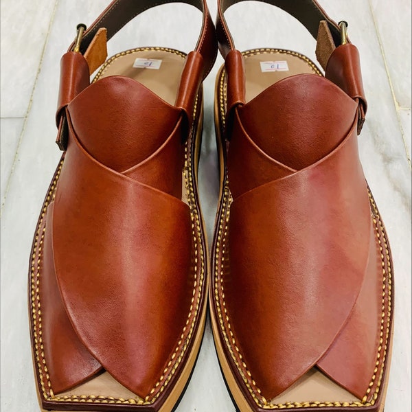 Best Quality Shoes, Handmade Traditional Brown Men's Leather Sandals, Peshawari Chappal, Comfortable Leather Footwear, Wedding Shoes