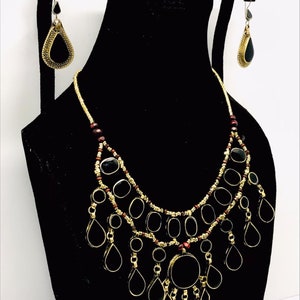 Tribal Black Stones Necklace With Earrings, Ethnic Handmade Jewelry Set, Afghan Jewelry Set, Gift For Her, Afghan Jewelry