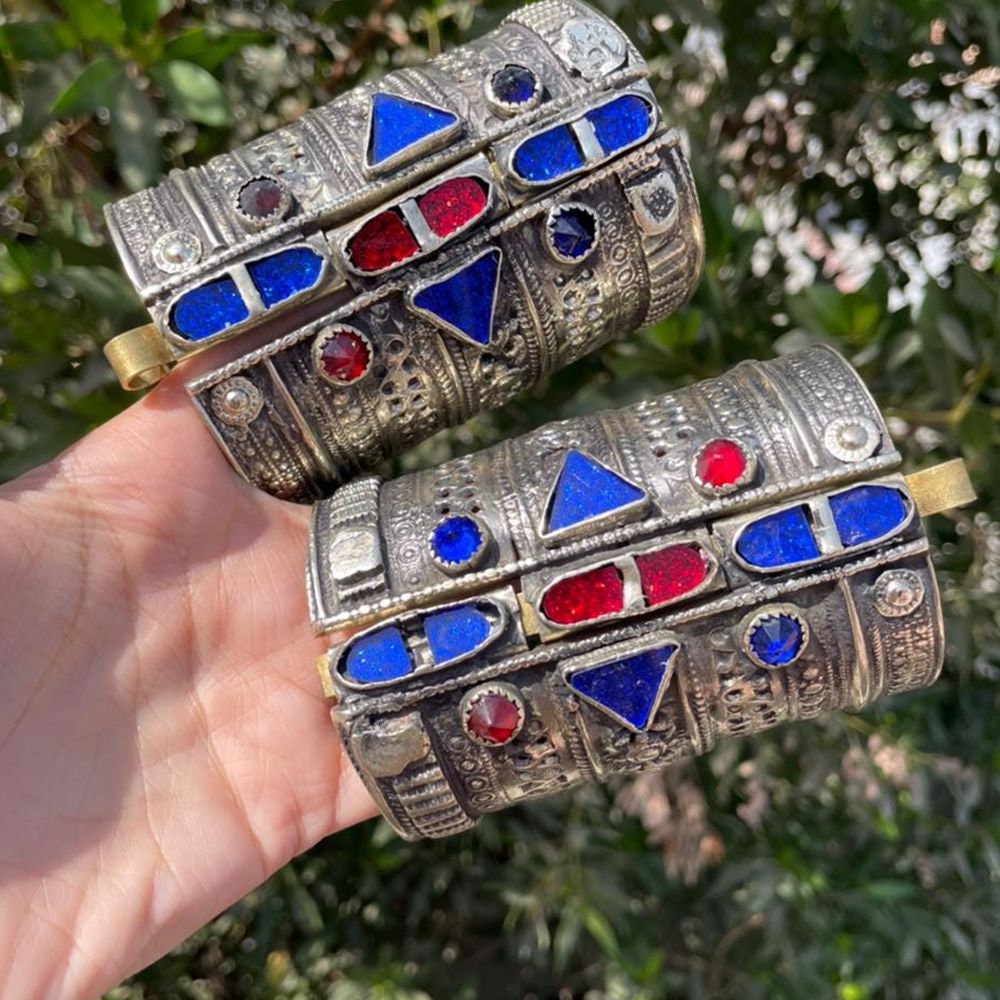 Vintage Afghan Cuff Bracelet: Tribal Kuchi Jewelry With Glass