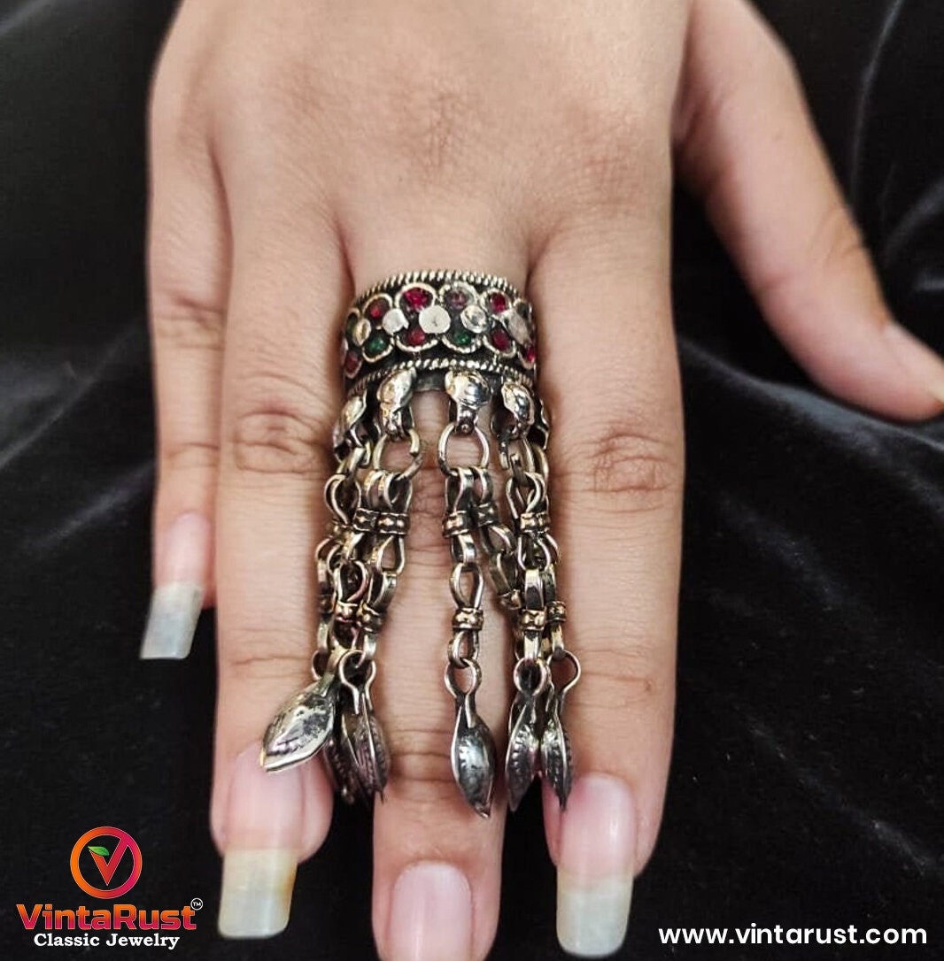 Vintage Afghan Kuchi Ring: Ethnic Silver-tone Ring With  display picture 1
