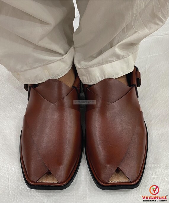 Men’s Brown Leather Peshawari Sandals: Comfortable Casual Footwear Amazon.com | UGFashions Genuine Leather Sandals For Men  main image 2