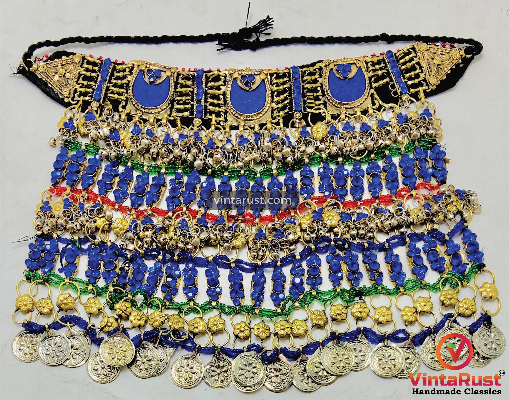 ヴィンテージ クチ チョーカー：青い石をあしらったアフガニスタンの