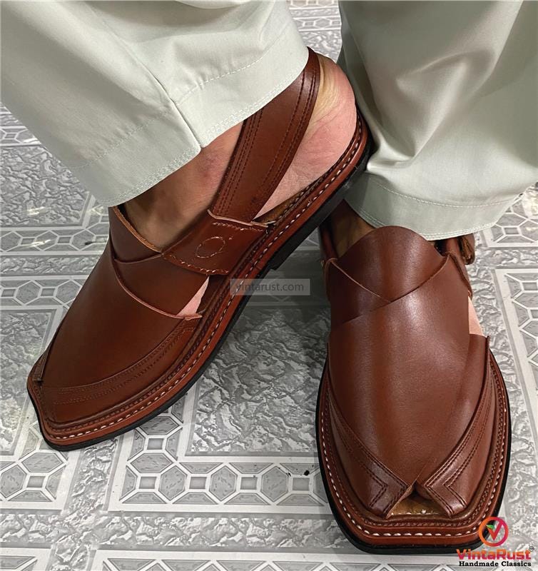 Handmade Leather Peshawari Chappal: Brown Suede Sandals - Etsy display picture 3