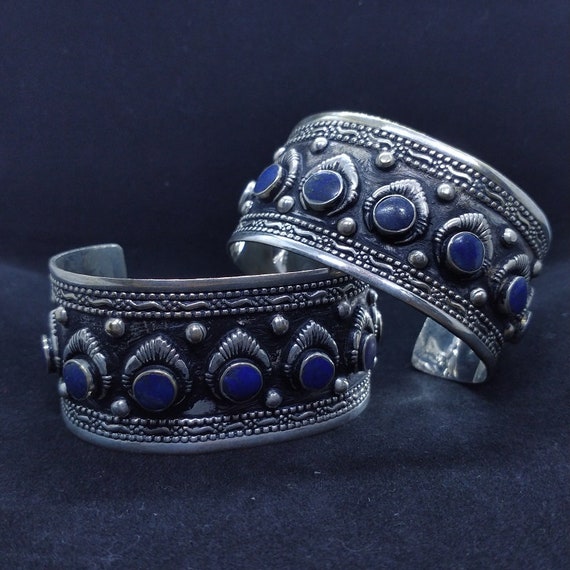Afghan Kuchi Cuff Bracelet With Blue Stones Handmade Cuff Afghan