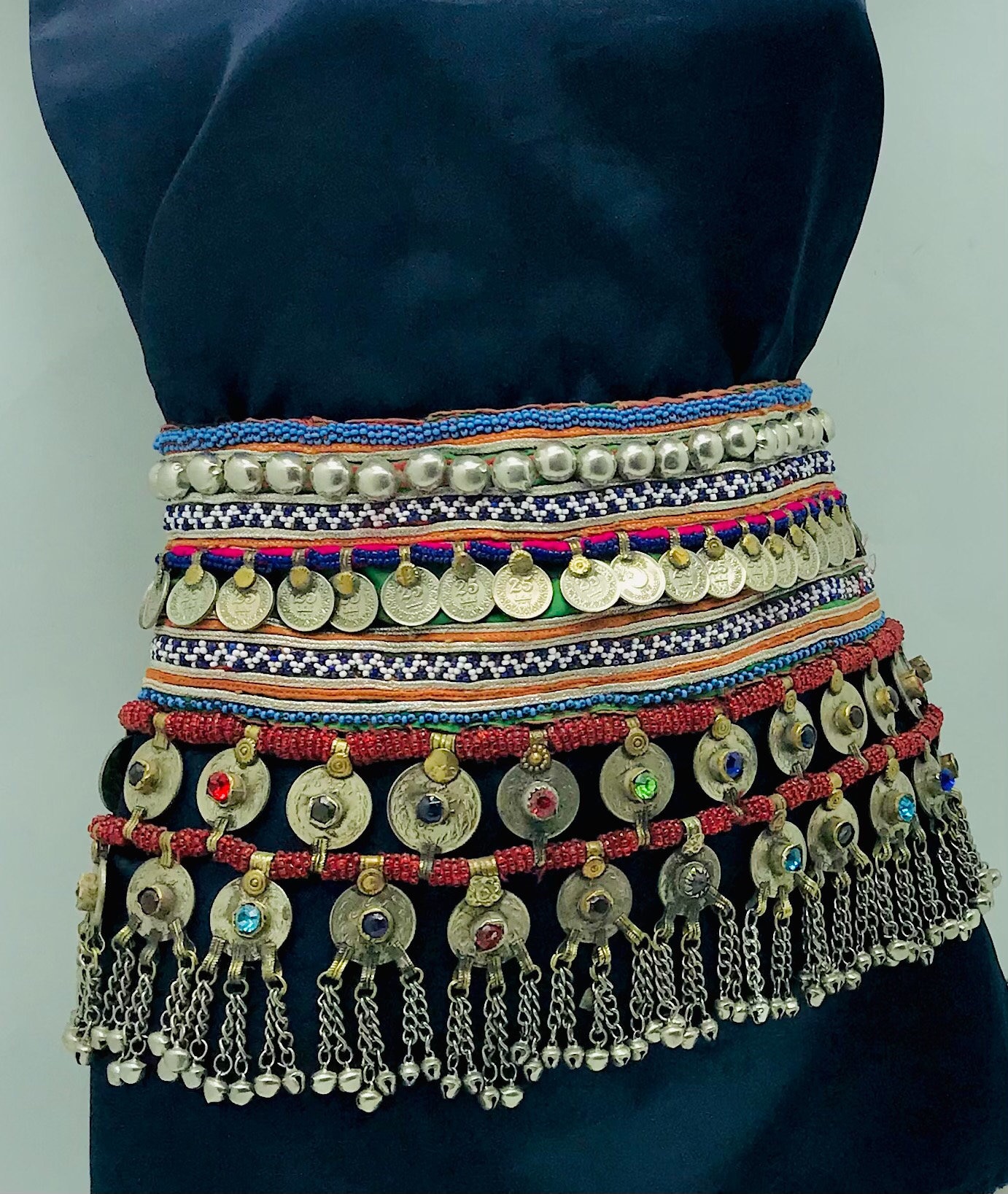 Handmade Kuchi Belly Dance Belt: Vintage Coins & Glass Beads Handmade Kuchi Belly Dance Belt: Vintage Coins & Glass Beads  main image 3