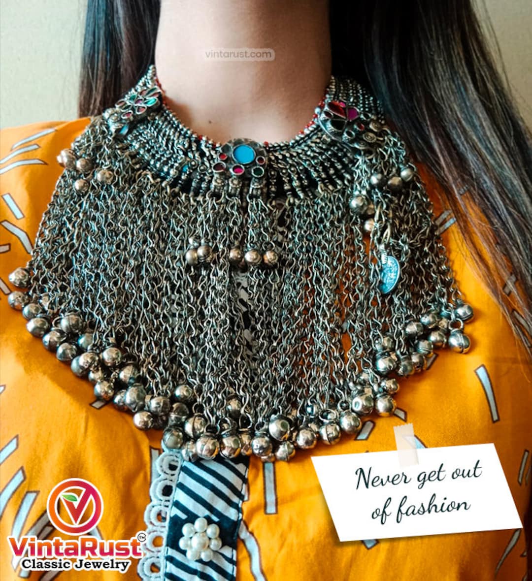 アフガン クチ チョーカー ネックレス：トライバル シルバー ベル