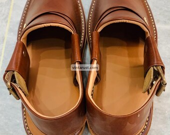Dark Brown Leather Peshawari Chappal, Traditional Unique  display picture 2