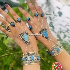 Vintage afghanskt turkos slavarmband, handgjort ringarmband