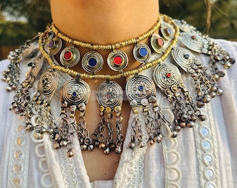 Handmade Afghan Choker: Multi-layered Tribal Necklace With Bells
