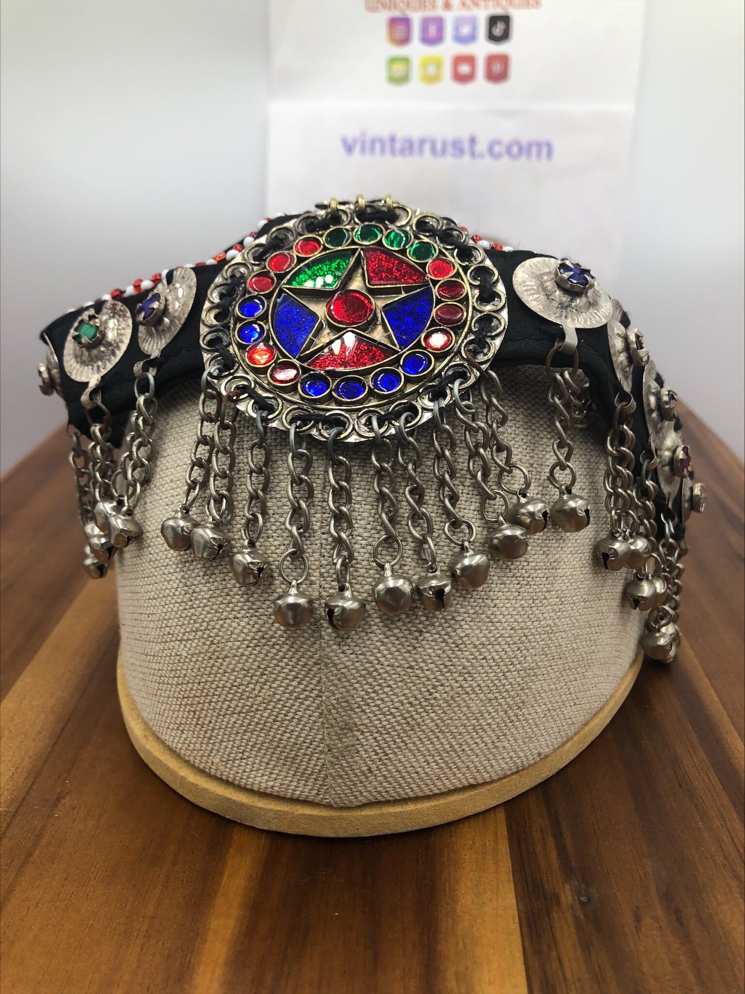 Afghan Matha Patti, Traditional Matha Patti With Multicolor Glass Stone, Tribal Vintage Afghan Kuchi Matha Patti: Tribal Headpiece With  main image 4