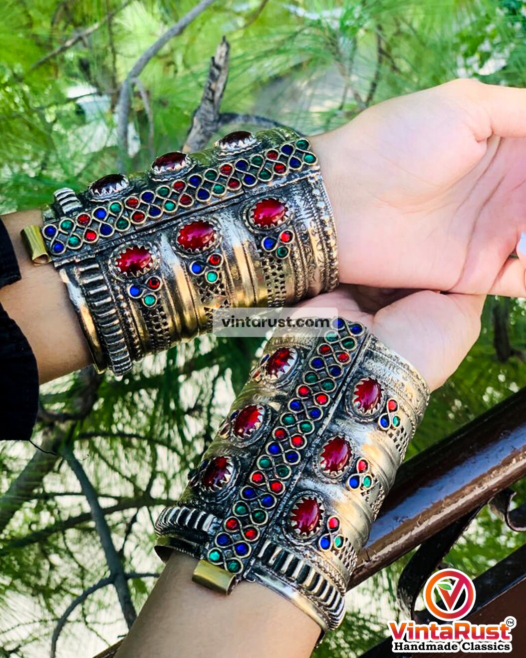 Vintage Afghan Cuff Bracelet: Tribal Kuchi Jewelry With Glass