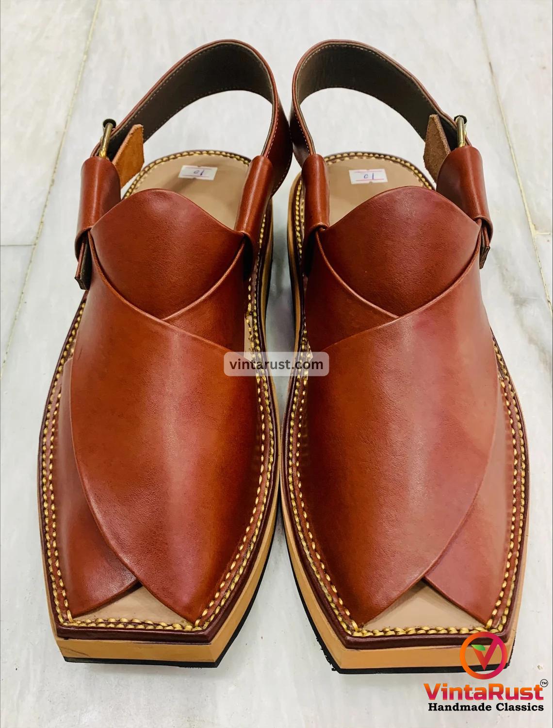 Handmade Leather Peshawari Chappal Sandals: Traditional  display picture 3