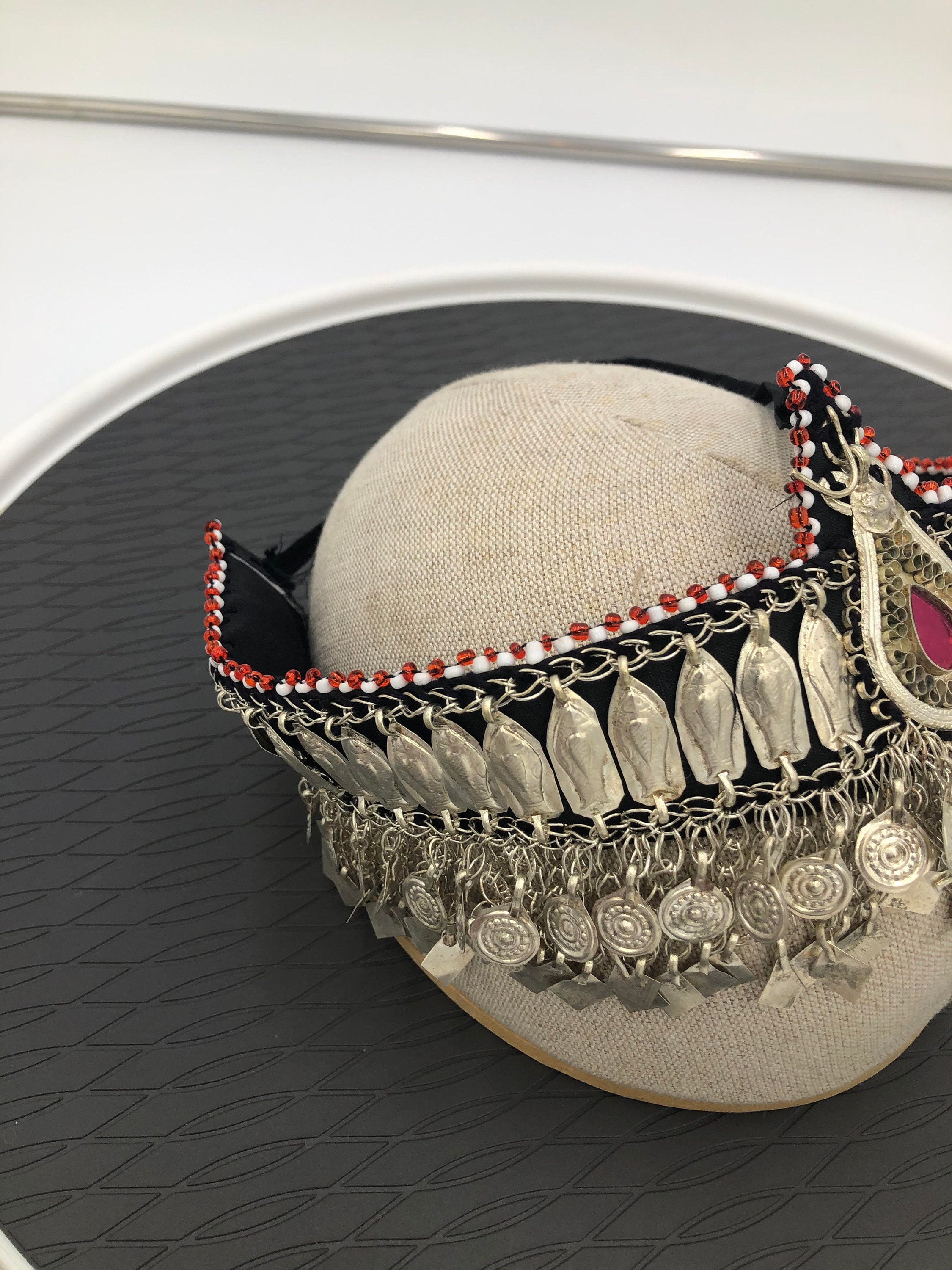 Afghan Ethnic Headpiece With Pink Glass Teardrop Centre, Turkmen Matha Patti il_fullxfull.3757900123_avz0.jpg main image 3