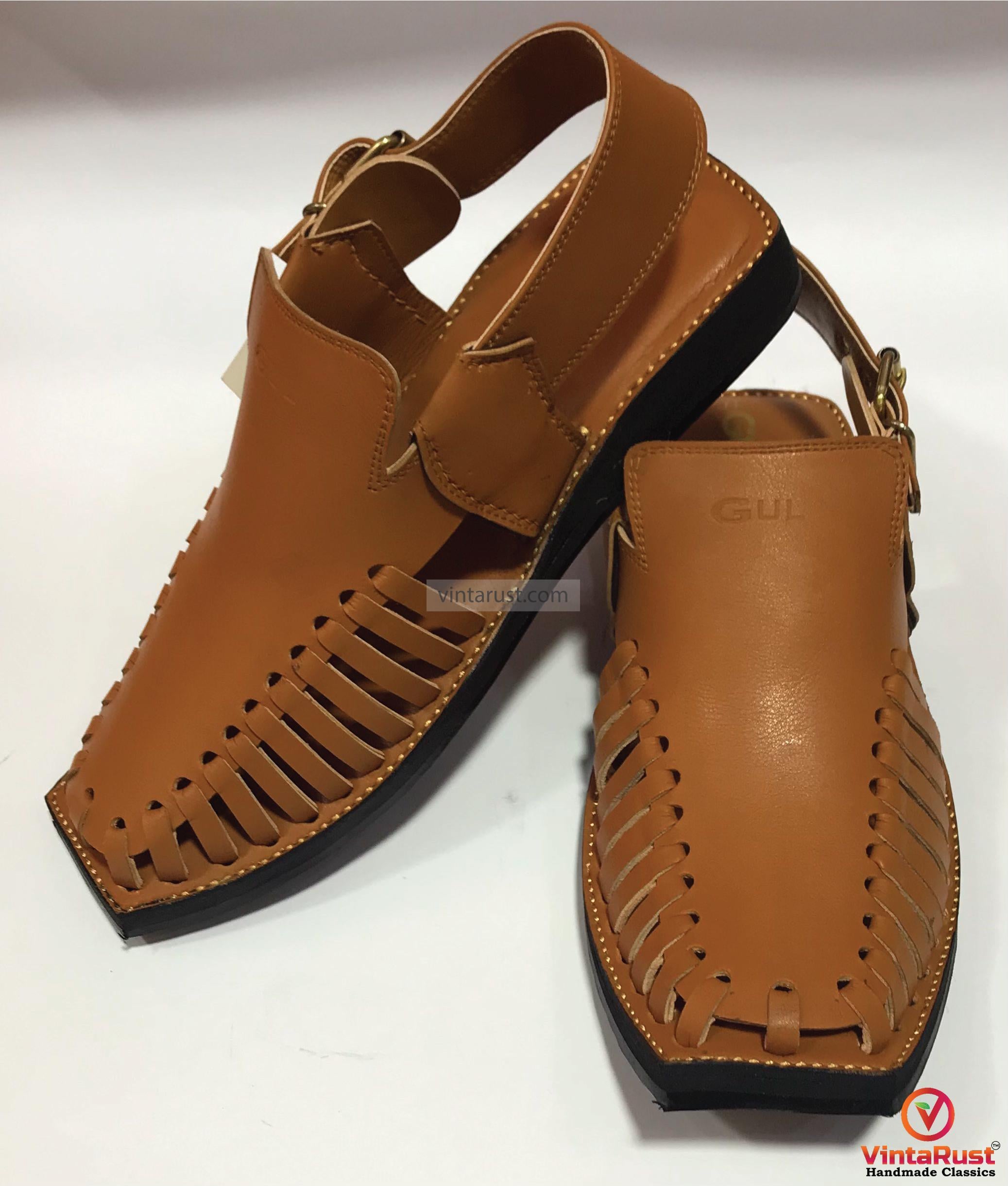 Handmade Tan Leather Peshawari Chappal: Classic Men display picture 2