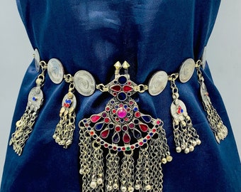 Handmade Vintage Kuchi Coin Belt: Tribal Belly Dance Costume Handcrafted Coins Belt Jewelry Belly Dance Hip Gypsy Boho  main image 4