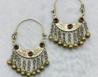 Boho Tribal Hoop Earrings: Kuchi Dangling Bells Earrings