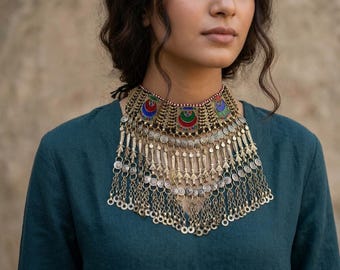 Afghan Kuchi Choker: Tribal Statement Necklace with Dangling Tassels