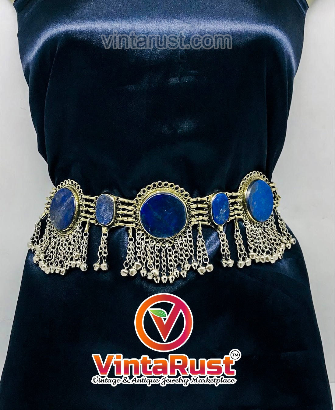 Lapis Stone Belly Dance Belt: Vintage Afghan Kuchi Tribal  display picture 3