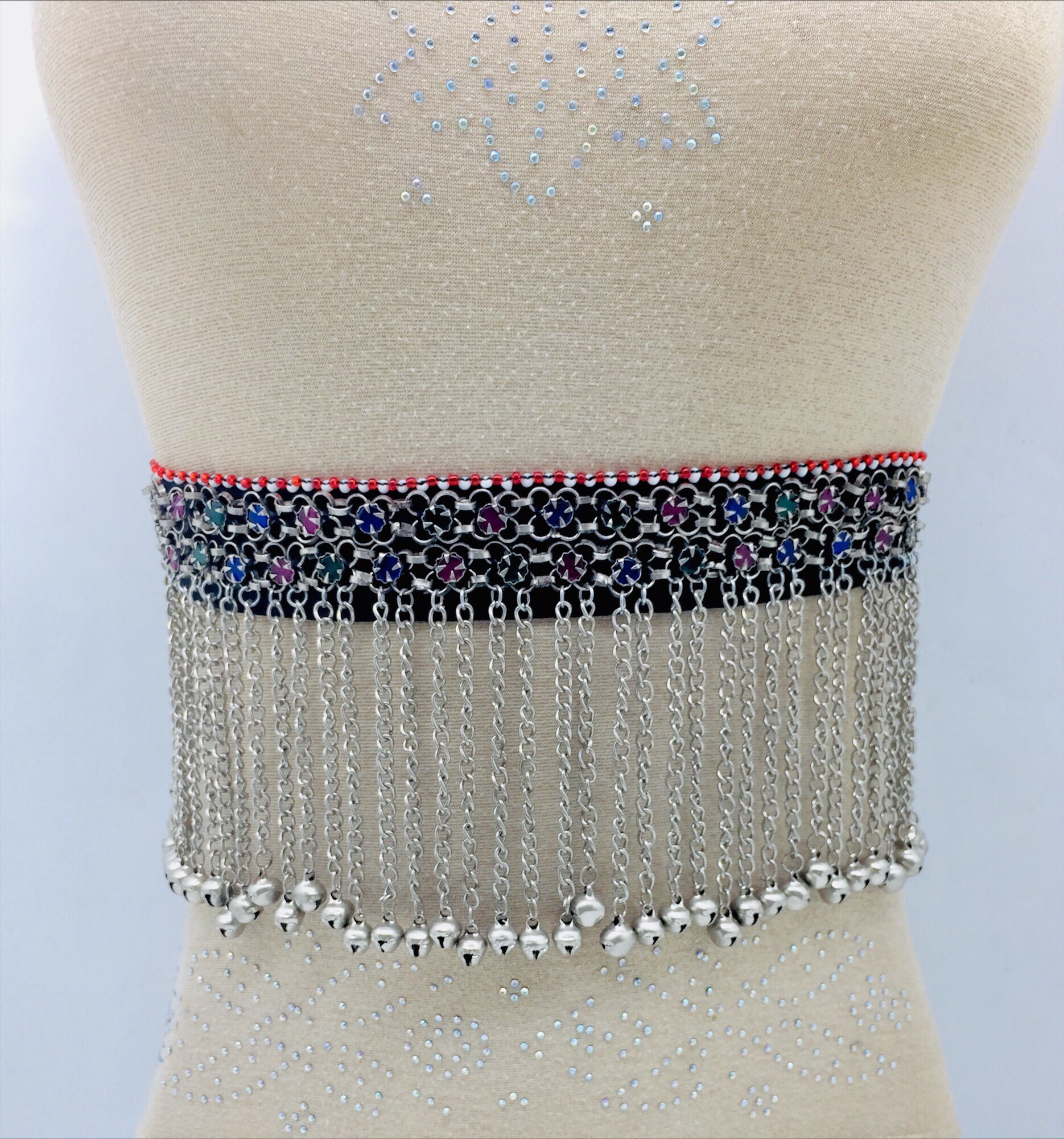 Tribal Belly Chain: Kuchi Belly Dance Belt with Bells & Glass Stones _57.JPG?set_id=880000500F main image 4