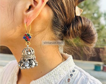 Handmade Kuchi Jhumka Earrings: Afghan Bohemian Statement Jewelry