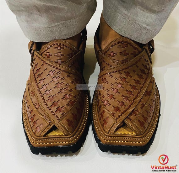 Handmade Leather Peshawari Sandals - Classic Woven Design