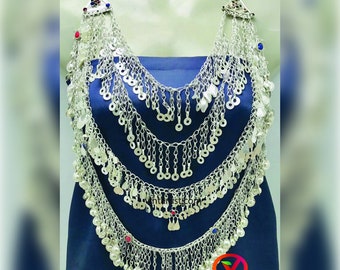 Exotic Kuchi Necklace, Multi Layered Antique Necklace, Unique Silver Necklace, Nomadic Style Necklace, Middle Eastern Jewelry