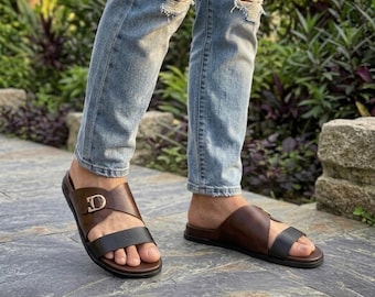 Handmade Brown and Black Slip On Shoes: Casual Summer Footwear