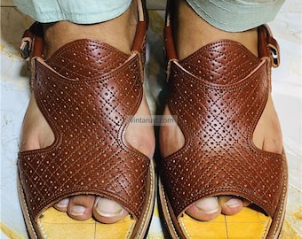 Traditional Handmade Peshawari Chappal: Brown Leather Ethnic Shoes