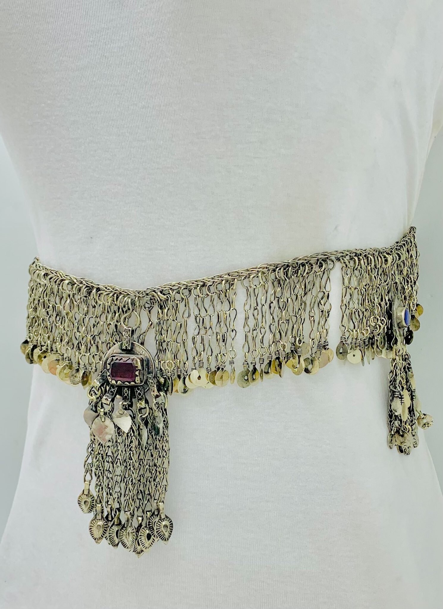 Tribal Silver Kuchi Belly Belt, Gypsy Tassel Belly Chain Amazon.com: Handcrafted Womens Fashion Belt | Metal Link  main image 2