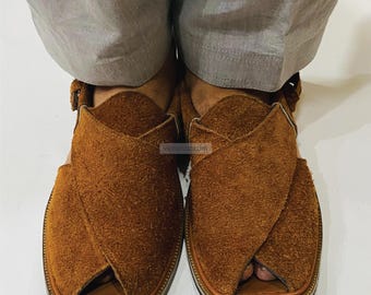 Handmade Suede Peshawari Sandals: Traditional Leather Chappal