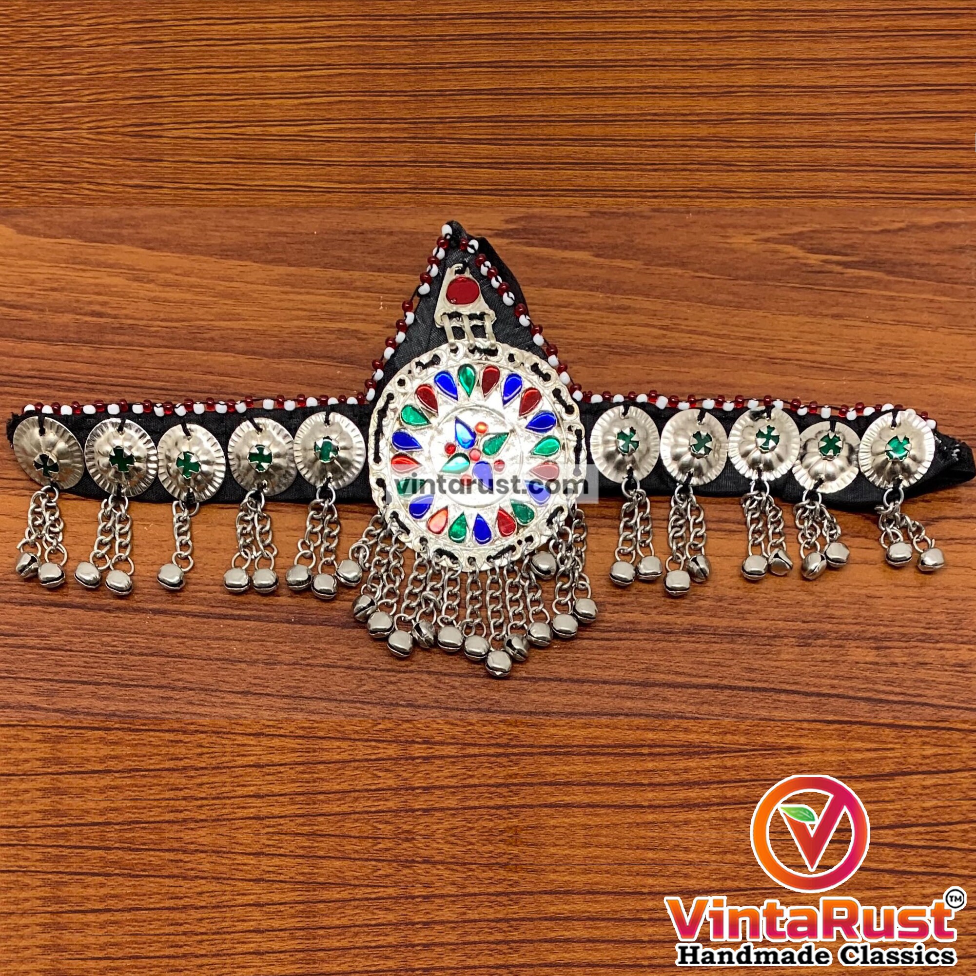 Handmade Matha Patti, Multicolor Afghan Headpiece, Statement Headpiece, Amazon.com: Afghan Mlti-colored Necklace - Afghan Vintage  main image 4