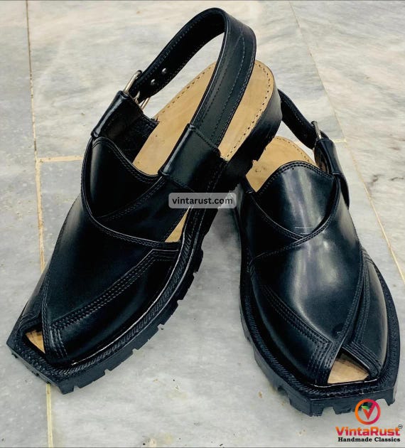 Handcrafted Black Leather Peshawari Chappal Sandals - Etsy  display picture 2
