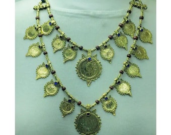 Vintage Tribal Coin Necklace: Two-Layer Boho Bib Jewelry