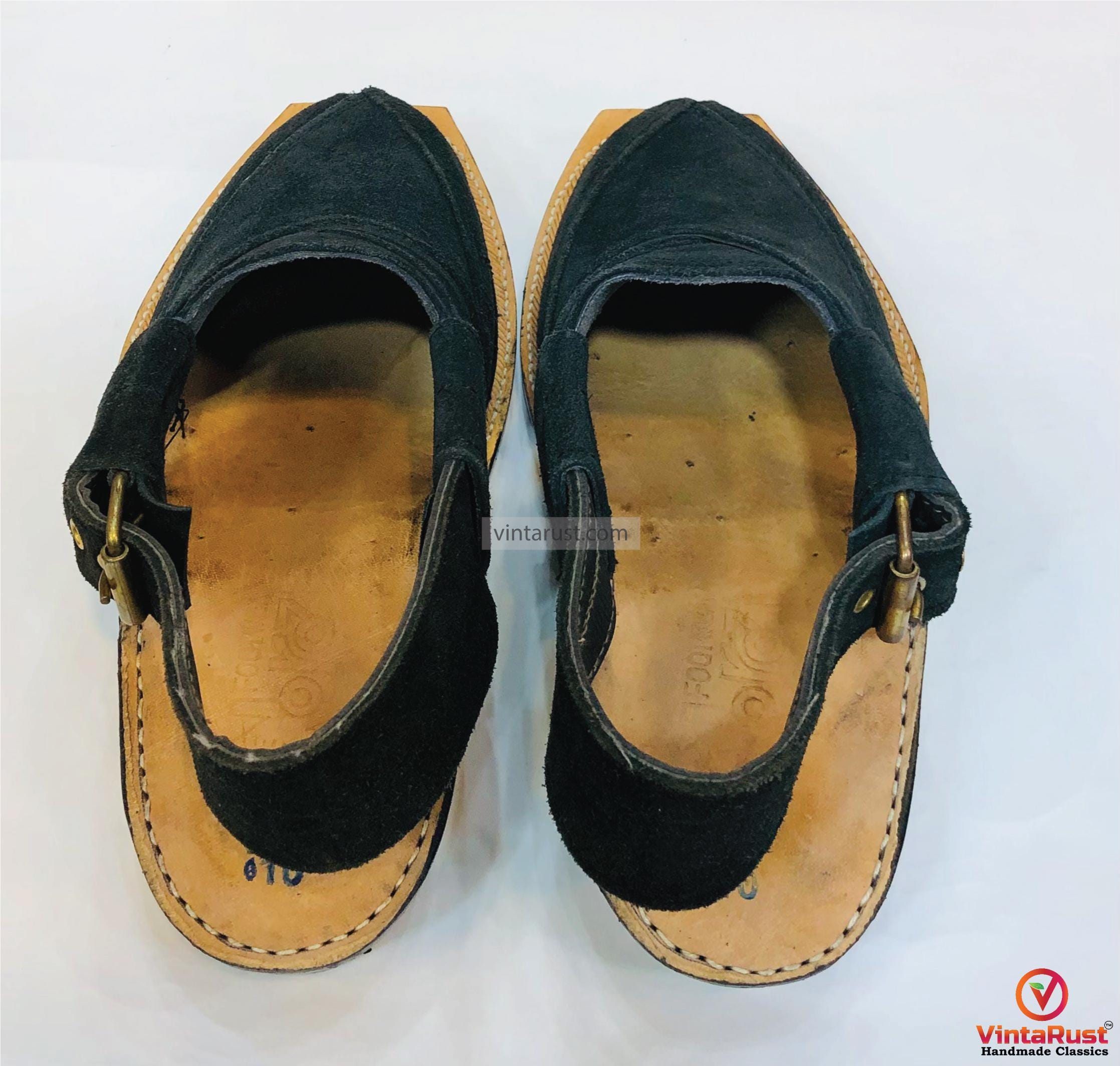 Authentic Peshawari Chappal for Men, Black Suede Handmade Footwear Handmade Black Suede Peshawari Chappal: Men main image 2