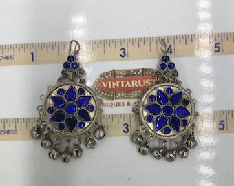Silver Kuchi Jhumka Earrings: Blue Glass Afghan Dangles