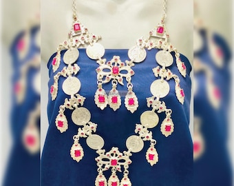 Handmade Kuchi Coins Bib Necklace: Antique Silver Coins Jewelry