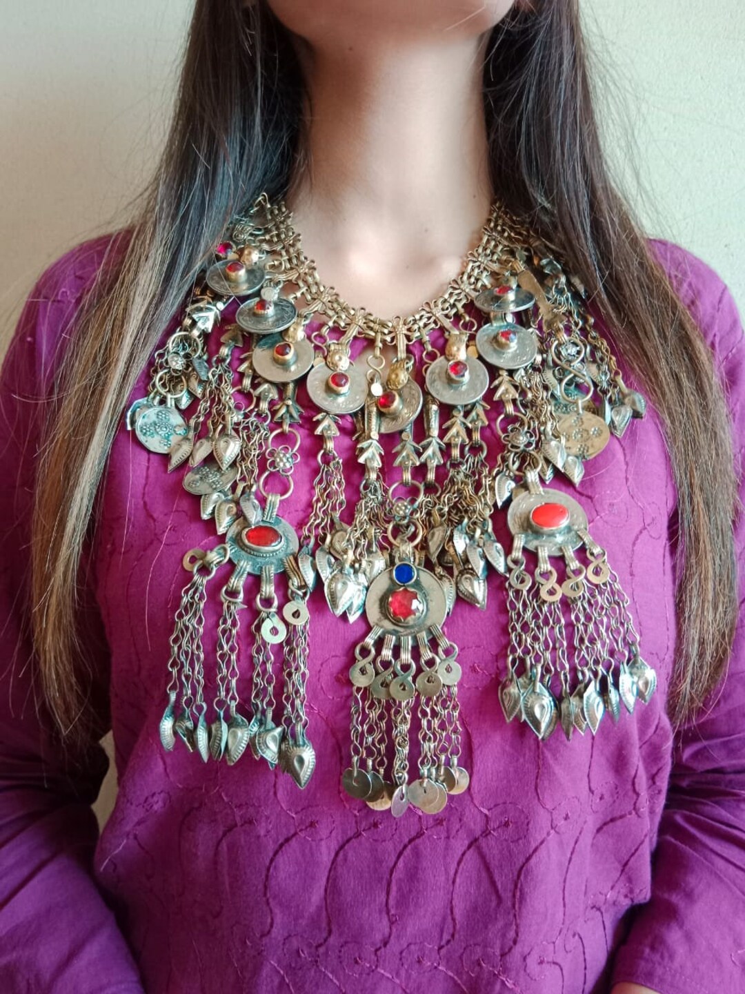 Vintage Afghan Necklace Embellished With Fish Motifs, Oversized Chokers