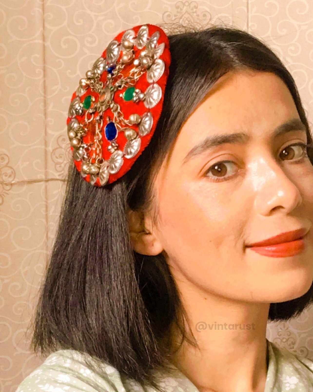 Red Ertugrul Inspired Hair Clip: Handmade Tribal Hair Pin - Etsy display picture 1