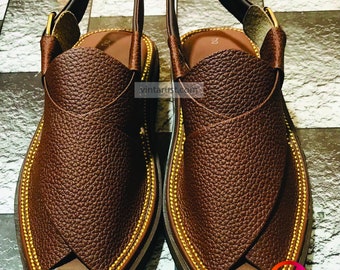 Best Quality Handmade Shoes, Dark Brown Dotted Leather Sandals, Traditional Peshawari Chappal, Best Selling Kaptaan Chappal