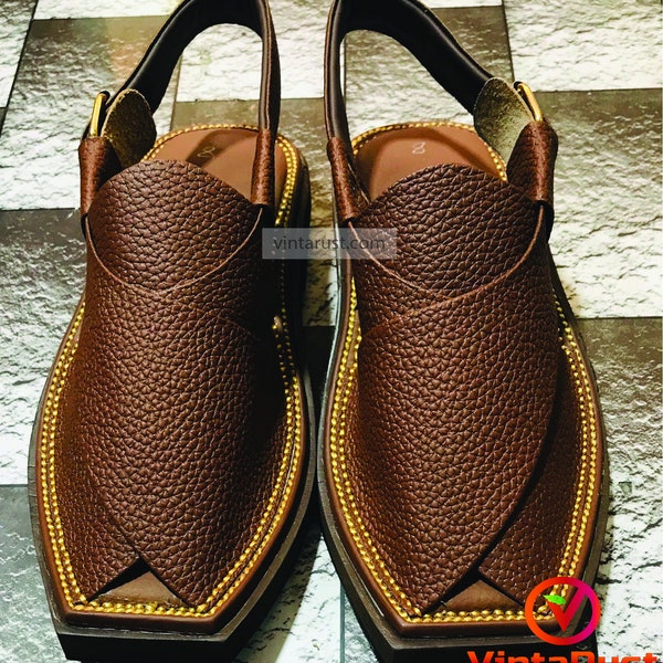 Best Quality Handmade Shoes, Dark Brown Dotted Leather Sandals, Traditional Peshawari Chappal, Best Selling Kaptaan Chappal