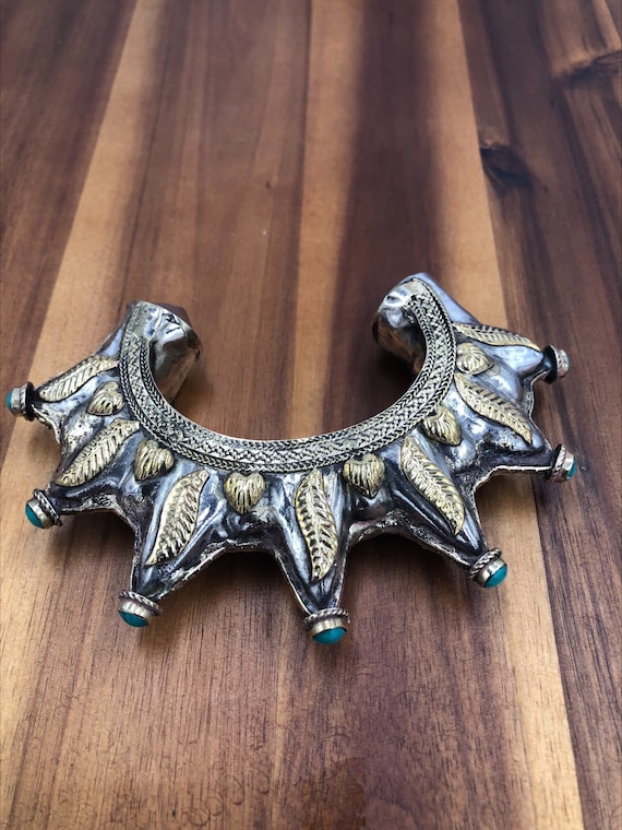 ヴィンテージスパイクカフブレスレット：手作りアフガニスタン