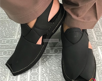 Black Peshawari Chappal, Handmade Traditional Men's Leather Chappal, Gents Shoes, Casual Sandals