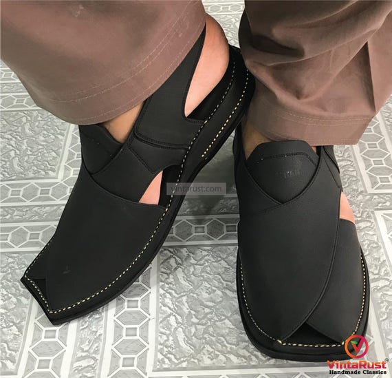 Black Peshawari Chappal, Handmade Traditional Men display picture 2